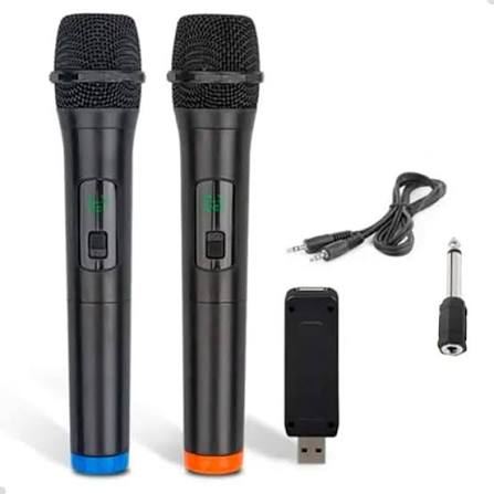 Kit 2 Microfones Sem Fio UHF Karaoke, Microfone Dinamico, Microfone de Mão para Festas, Eventos, Aulas, Palestras, Desempenho