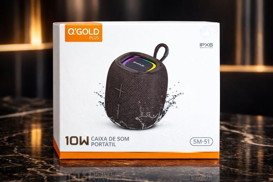 "Caixa de Som Bluetooth A'Gold Plus SM-51 10W Portátil Bluetooth 5.4 TWS USB-C Camping"